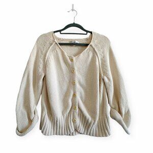 GAP Cream Cropped Rolled Sleeve Cotton Cardigan, Size L
